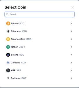 Choose the coin to add to portfolio