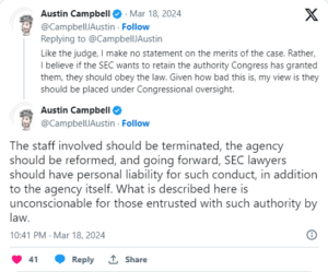 Austin Campbell tweet on SEC reform